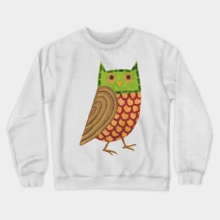 Owl Watercolor in Green Red Gold and Brown - Cute Baby Owlet Crewneck Sweatshirt